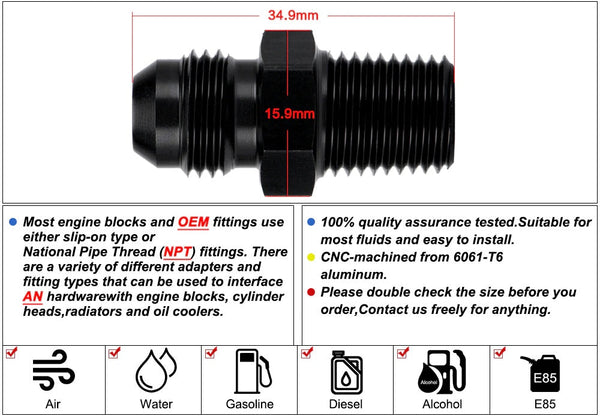 AN6 to 1/4 NPT Straight Adapter Flare Male Fitting