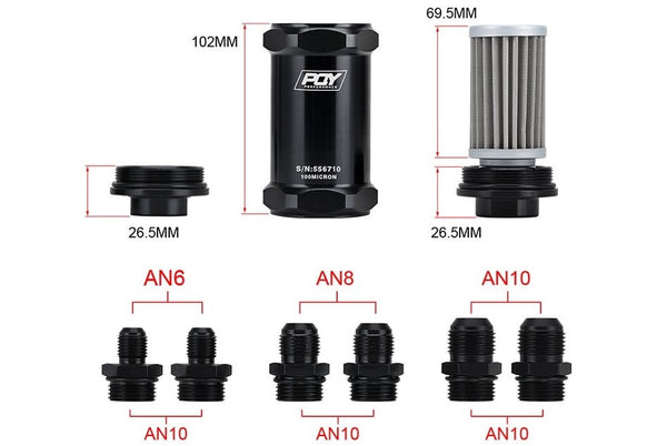 AN8 Inline Fuel Filter Compatible with E85 Ethanol