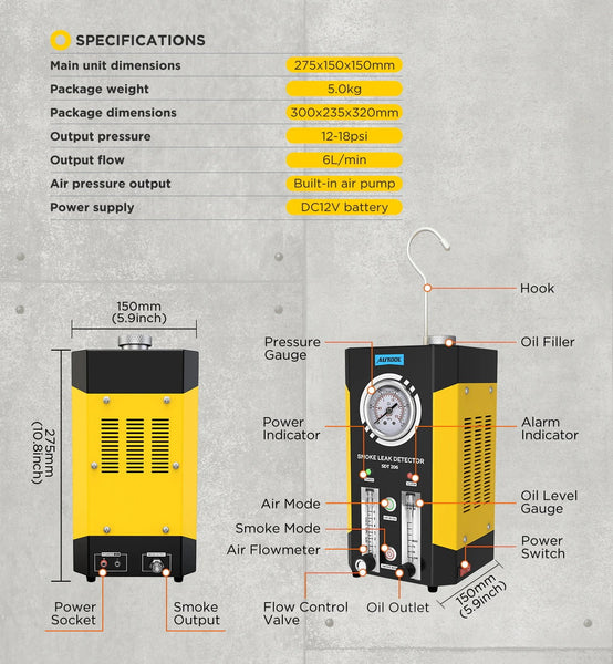 AUTOOL Original Upgraded SDT206 Car Smoke Leak Detector