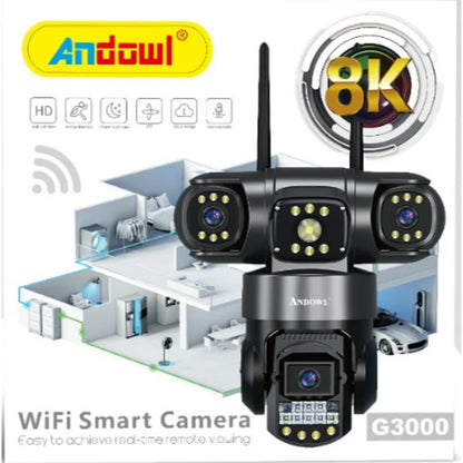 Andowl G3000 WiFi PTZ IP 8K 12MP Security Camera with Triple Lens, Triple Screen, Motion Detection, Two-Way Audio and Night Vision (10007669) - Electromann SA