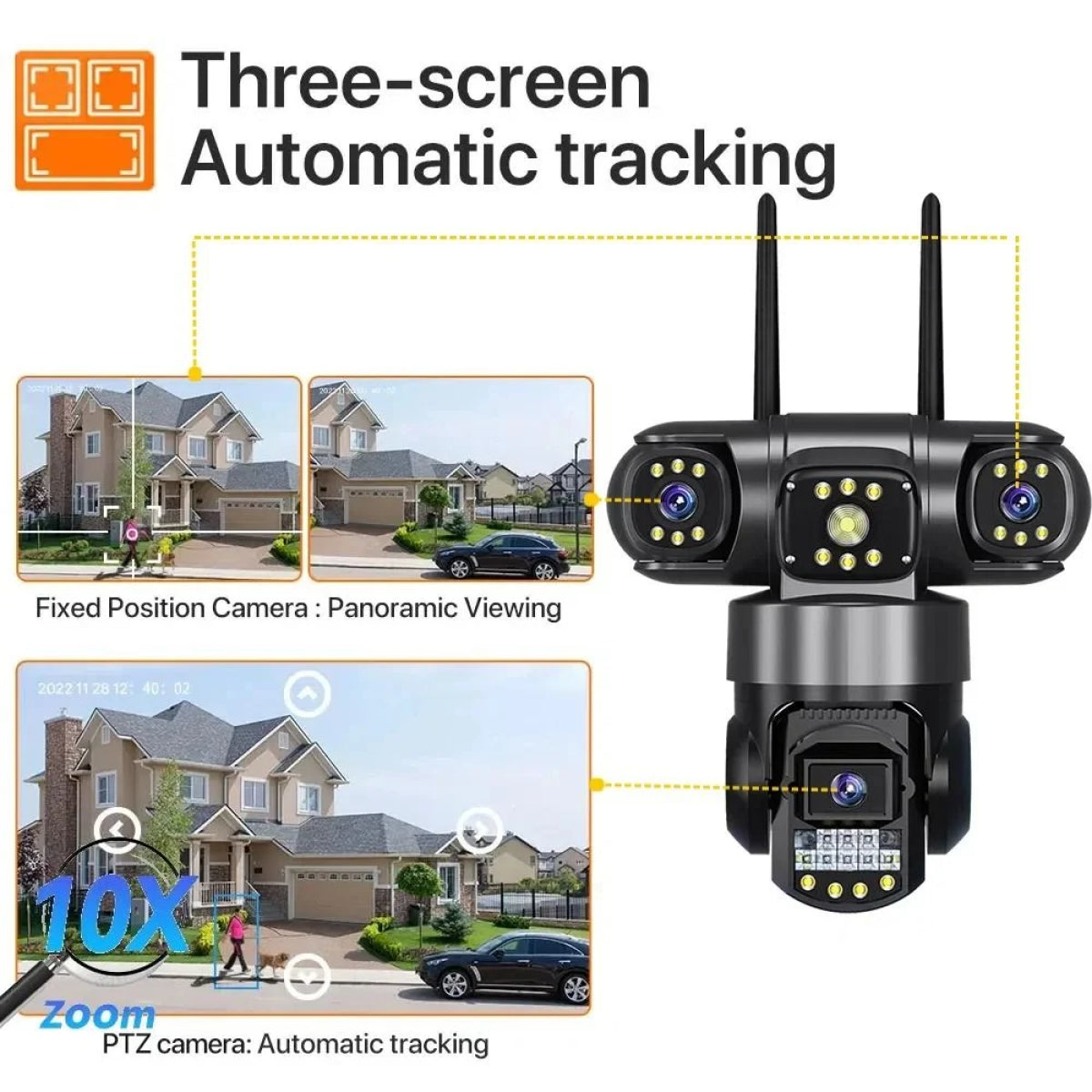 Andowl G3000 WiFi PTZ IP 8K 12MP Security Camera with Triple Lens, Triple Screen, Motion Detection, Two-Way Audio and Night Vision (10007669) - Electromann SA