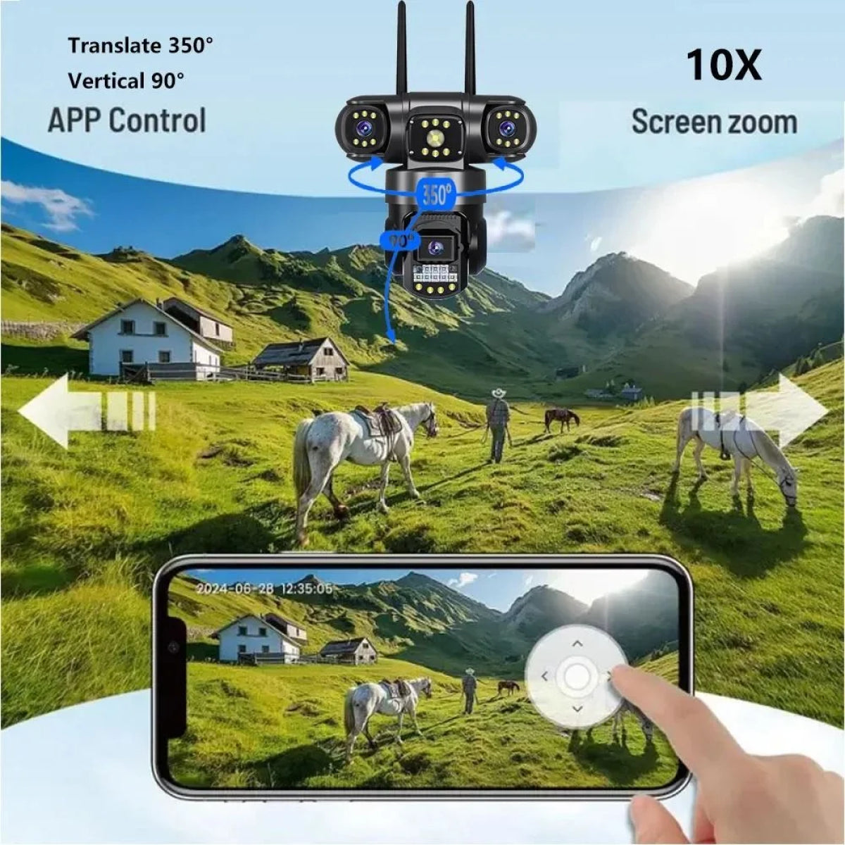 Andowl G3000 WiFi PTZ IP 8K 12MP Security Camera with Triple Lens, Triple Screen, Motion Detection, Two-Way Audio and Night Vision (10007669) - Electromann SA