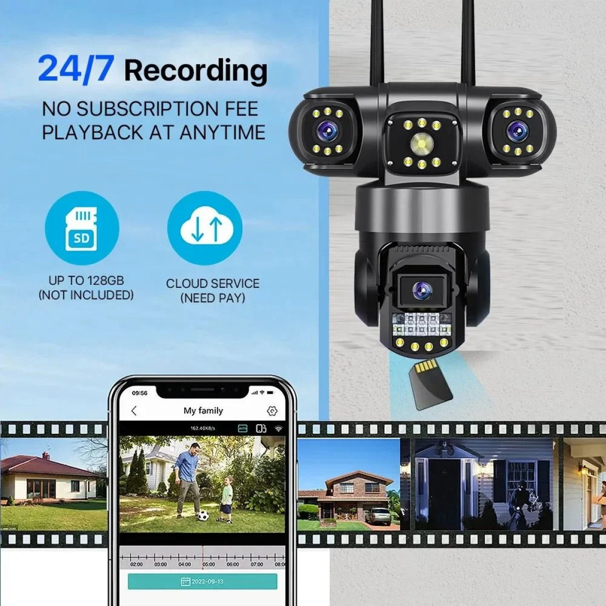 Andowl G3000 WiFi PTZ IP 8K 12MP Security Camera with Triple Lens, Triple Screen, Motion Detection, Two-Way Audio and Night Vision (10007669) - Electromann SA