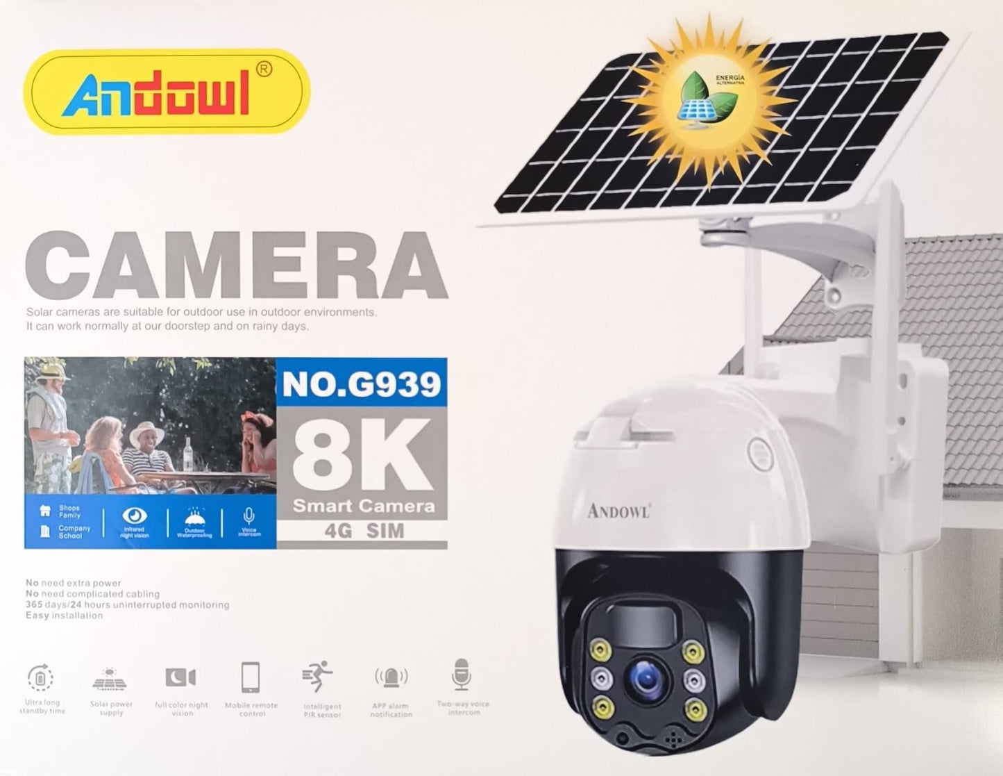 Andowl G939 IP66 8K 4G Sim Smart Surveillance Camera with Mobile Phone App (10007673) - Electromann SA