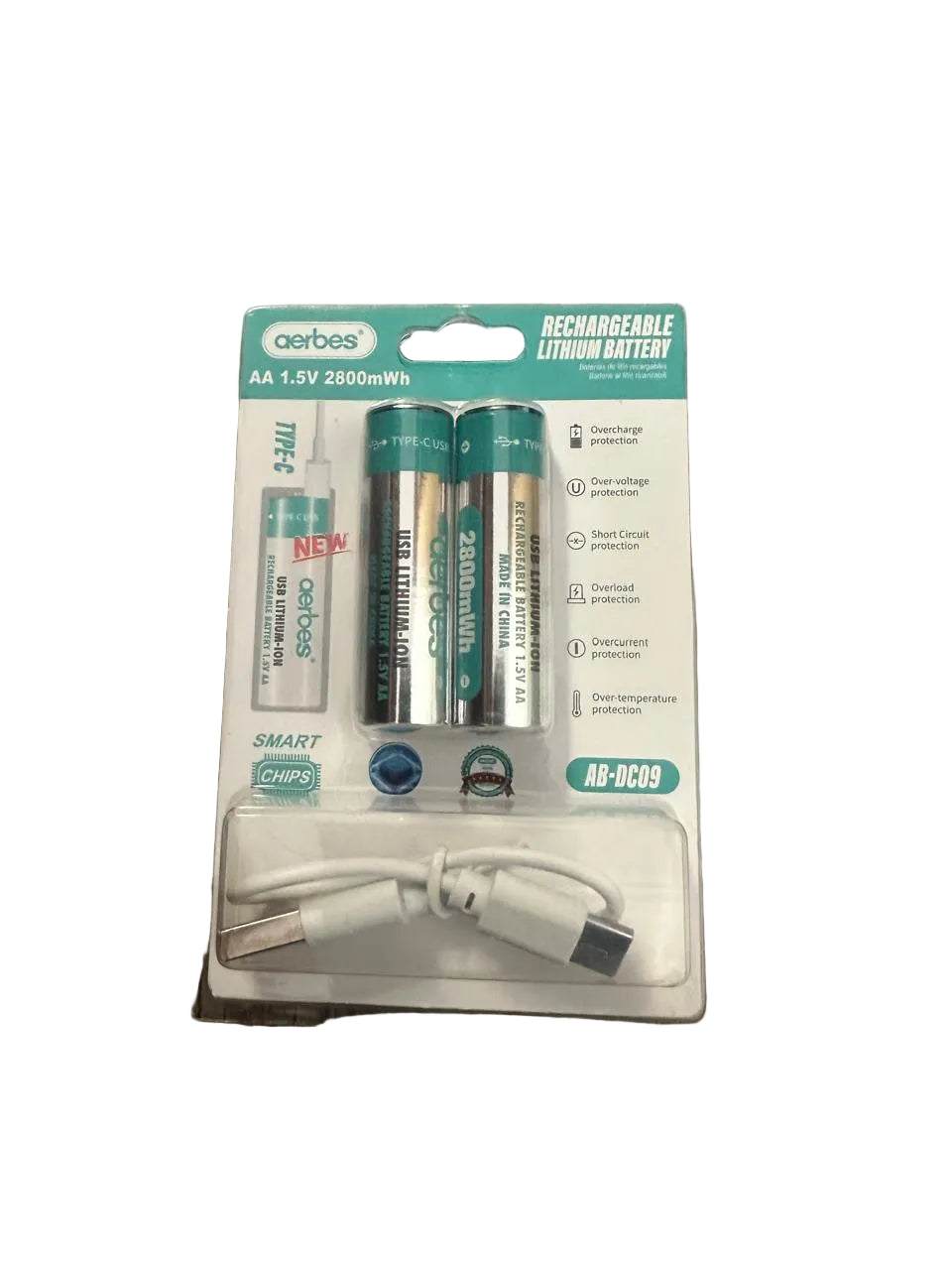 Aerbes AA 1.5v 2800mWh Lithium-Ion Rechargeable Battery 2Pack (10008170) - Electromann SA