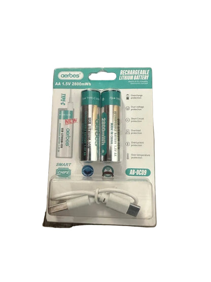 Aerbes AA 1.5v 2800mWh Lithium-Ion Rechargeable Battery 2Pack (10008170) - Electromann SA