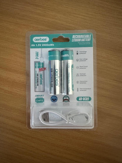 Aerbes AA 1.5v 2800mWh Lithium-Ion Rechargeable Battery 2Pack (10008170) - Electromann SA