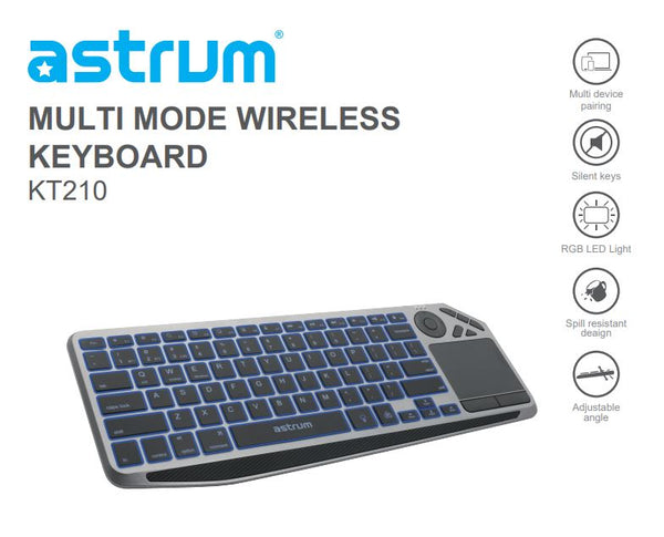 Astrum KT210 Multi Mode Wireless Bluetooth Keyboard + Wifi Touch Pad