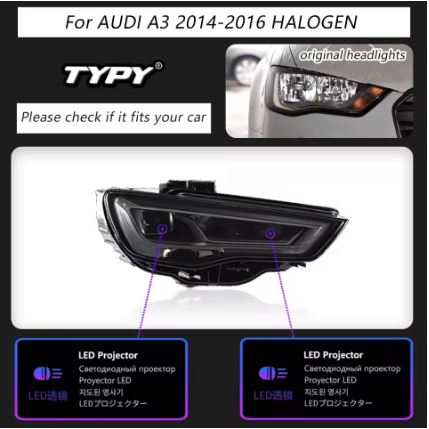 LED Headlights for Audi A3 2014-2016 with Daytime Running Lights and Dynamic Turn Signals