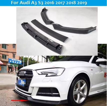 4Pc Front Bumper Splitter for Audi A3/S3 2017 to 2019 - Carbon Black Look