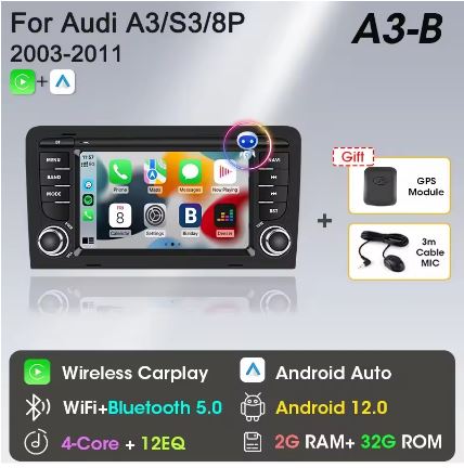 Srnubi Android 12 Carplay Car Radio for Audi A3 8P 2003 - 2011 S3 RS3