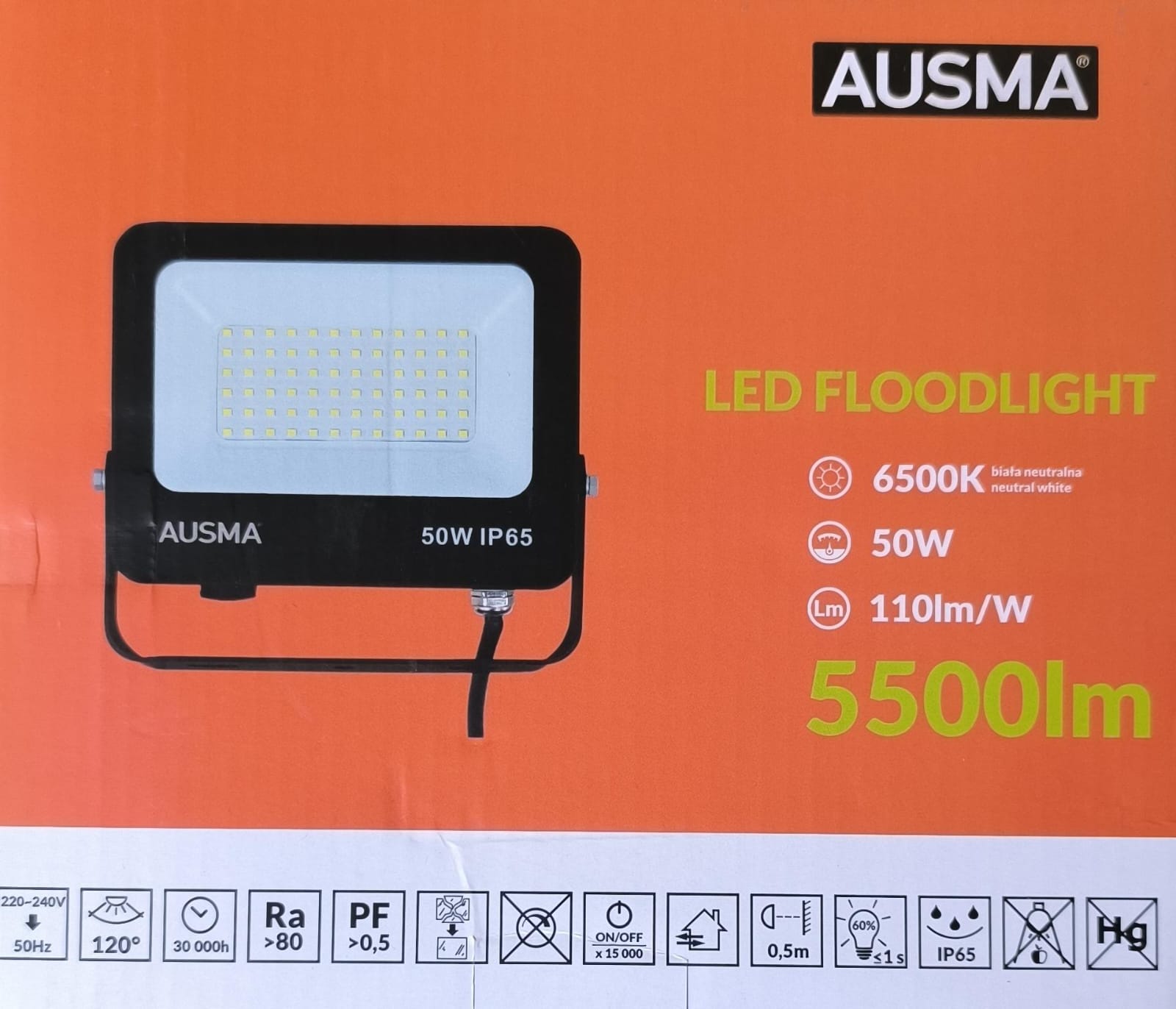 Ausma "High Quality" 50Watt 220v AC Outdoor LED Flood Light (10002983) - Electromann SA
