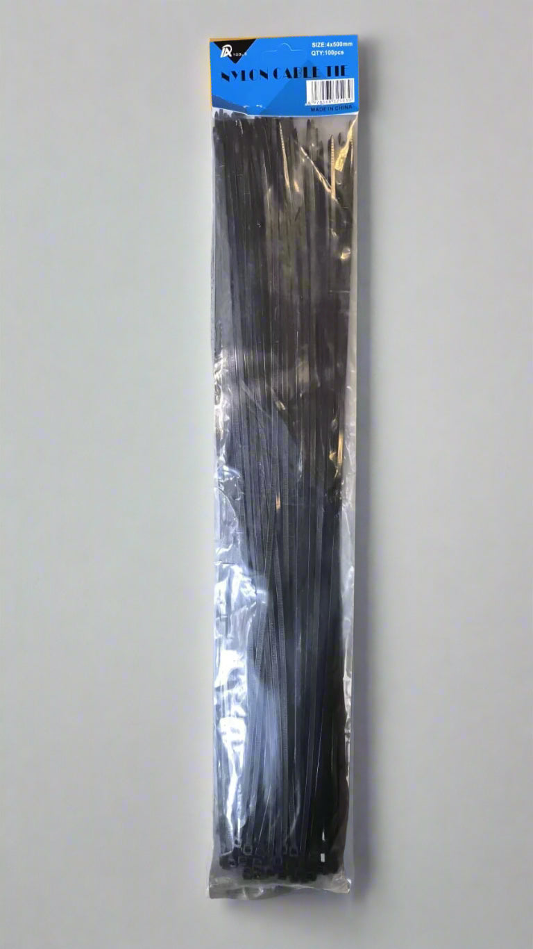 100Pieces 4x500mm (50cm) Black Nylon Cable Ties - Electromann SA