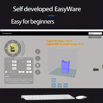 Computer screen displaying the EasyWare software interface with text indicating support for Windows and Mac operating systems.