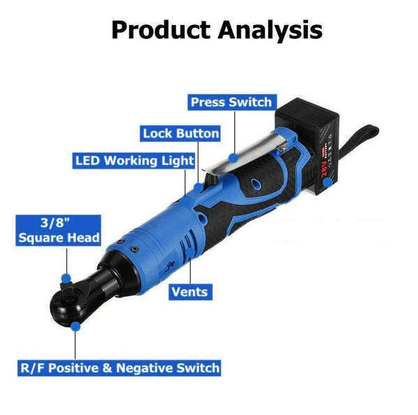 28v 90N.m 3/8'' Cordless Electric Ratchet Wrench Right Angle Tool