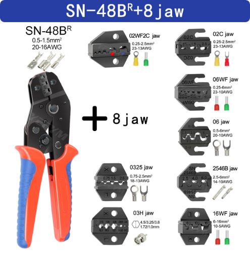 Crimping Pliers + 8 Jaws for Automotive Electrical Connectors - Reliable and Secure Crimping Tool