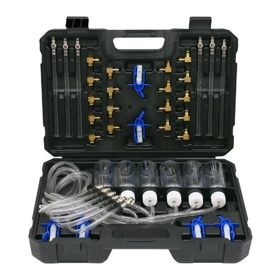 Diesel Injector Flow Meter Test Kit with 6 Cylinder Common Rail Adaptor and Leak Off Fuel Diagnostic Tool Set