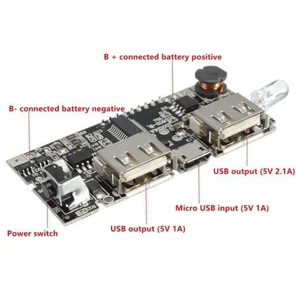 Dual USB 5V 1A 2.1A Mobile Power Bank Charger Module