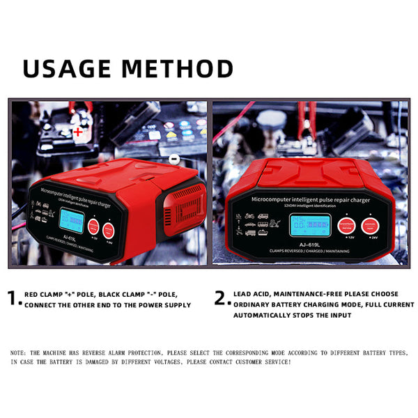 EAFC Quick Charge 12V-24V Smart Pulse Repair Car Battery Charger - Revive and Maintain Car Batteries