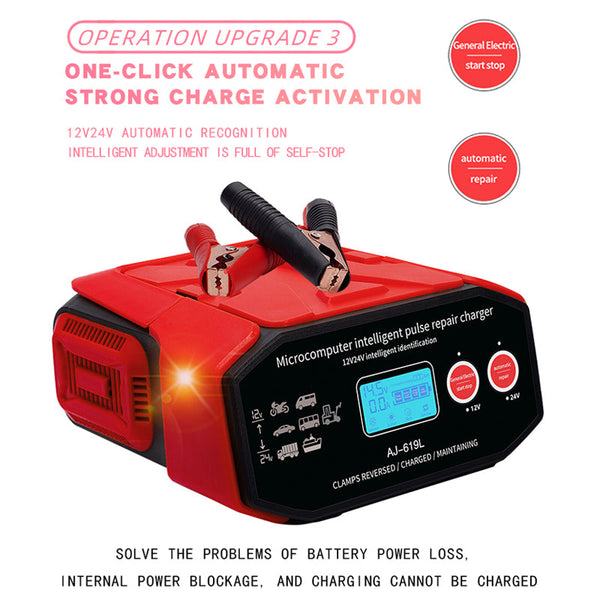 EAFC Quick Charge 12V-24V Smart Pulse Repair Car Battery Charger - Revive and Maintain Car Batteries