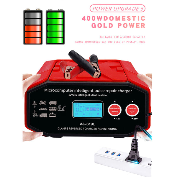 EAFC Quick Charge 12V-24V Smart Pulse Repair Car Battery Charger - Revive and Maintain Car Batteries