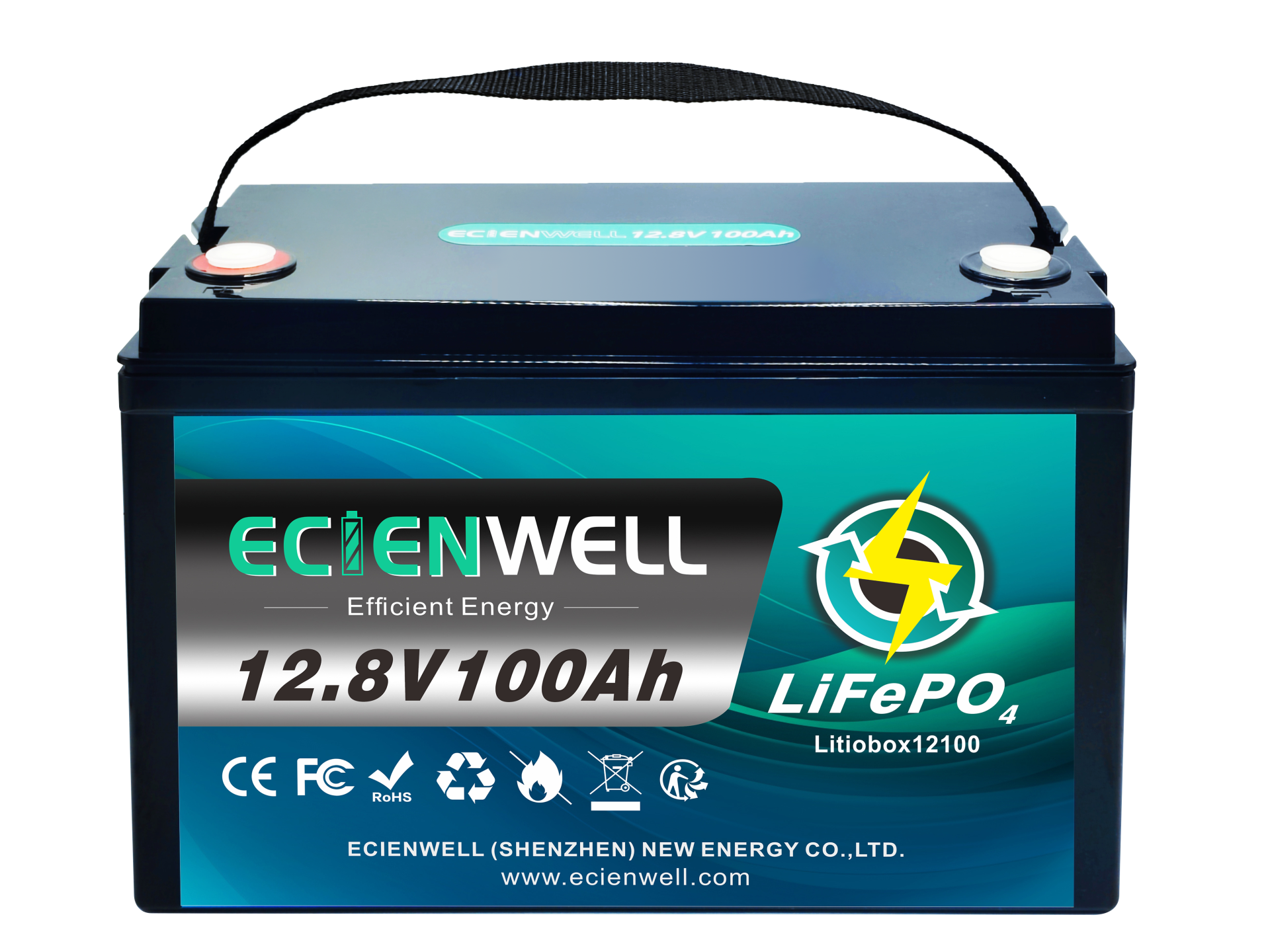 Ecienwell 100AH 12.8v 1.28kwh LiFePo4 Portable Battery - High-Capacity Lithium Iron Phosphate Battery for Portable Solar Applications