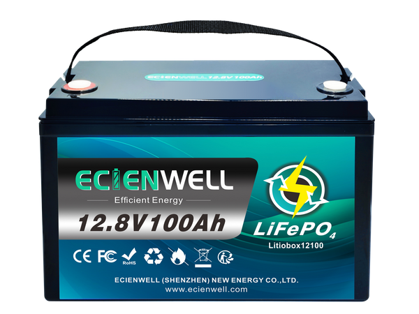 Ecienwell 100AH 12.8v 1.28kwh LiFePo4 Portable Battery - High-Capacity Lithium Iron Phosphate Battery for Portable Solar Applications