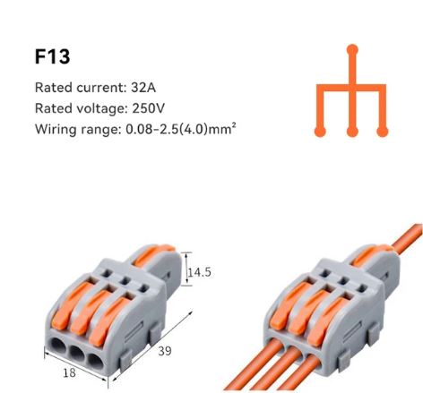 3 into 1 Pin Splitter Out Fast Push-in Electrical Connector Terminal Block