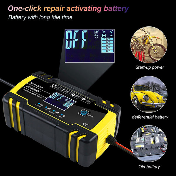 FOXSUR 12V/24V 8Amp 3 Stage Automatic Battery Charger - Versatile and Efficient Charging Solution