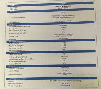 DEMO FiveStar Wifi Parallel Hybrid Inverter - Model FS-I008 (D10005767)
