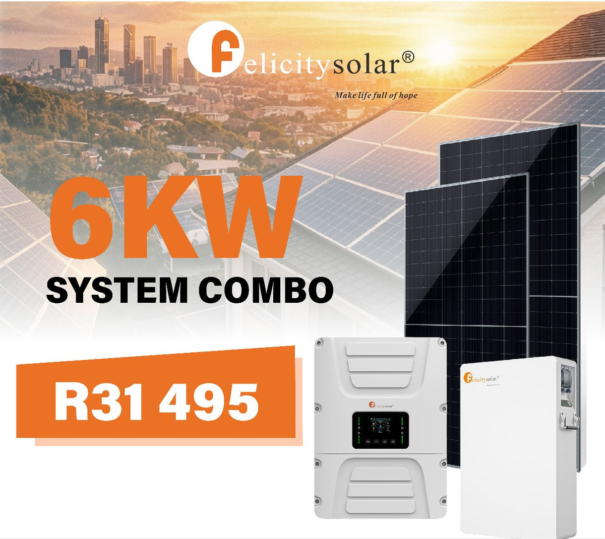 Felicity Solar 6kW 48V Inverter, Battery & Solar Panel Combo (10008440)
