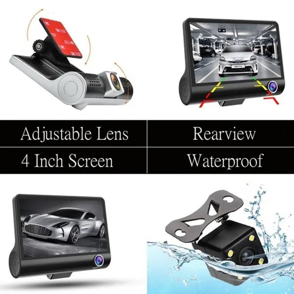 Enhance Your Safety with the 4 Inch 3 Lens 1080P Car Dash Camera with Rearview Camera