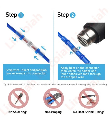 200Pcs Heat Shrink Butt Crimp Solder Seal Electrical Connectors