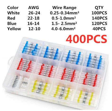 400Pcs Heat Shrink Butt Crimp Solder Seal Electrical Connectors