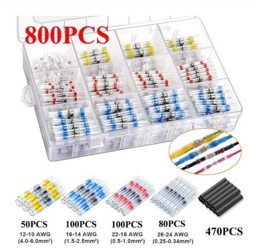 800Pcs Heat Shrink Butt Crimp Solder Seal Electrical Connectors