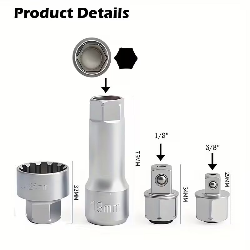 A Set of 17 Heavy-Duty Chrome Vanadium Steel Through Sockets (10008388)