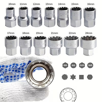 A Set of 17 Heavy-Duty Chrome Vanadium Steel Through Sockets (10008388)