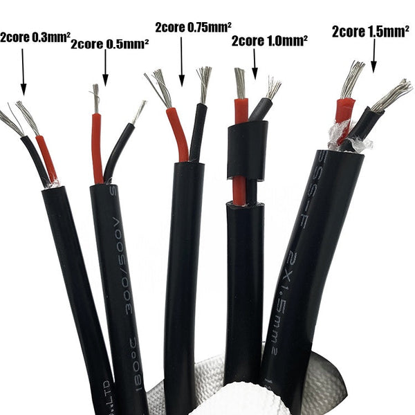 1Meter High Temperature Resistant 2-Core 1.5mm 15AWG Low Resistance Silicone Cable