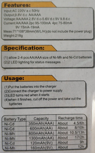 Jiabao A-613 Nicd-NiMh Battery Charger - Versatile and Efficient Charger with Intelligent Charging Technology