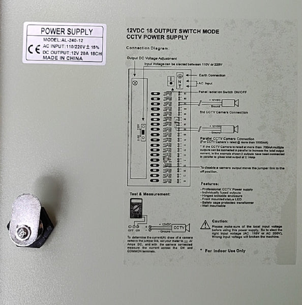 12v 20 Amp 18CH Power Supply with Metal Enclosure