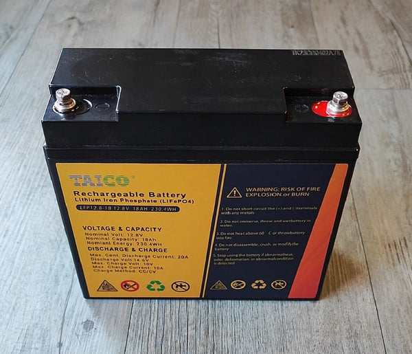 TAICO 12.8V 18AH Lithium Rechargeable Battery - Compact & Reliable Power Source