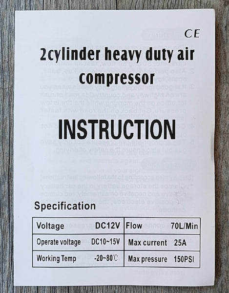 RAIBOER 12VDC 150PSI 70Lit/Min Dual Cylinder Air Compressor and Tool Set - Fast and Efficient Inflation