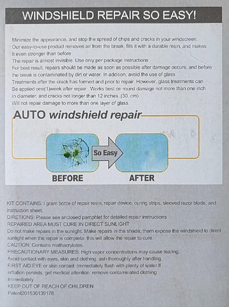 DIY Vehicle Windshield Repair Kit - Repair Chips and Cracks Yourself