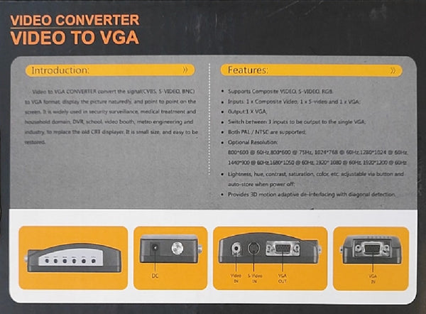 BNC Video, S-Video, and VGA Sources to VGA Display Converter