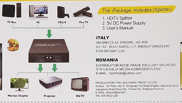 HDMI Splitter 1 x 2 Way - Connect One HDMI Source to Two Displays Simultaneously | 4K Resolution Support