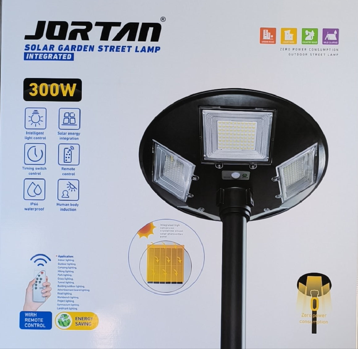 Jortan 300watt Solar Charged Lithium Powered LED Street/Walkway/Garden Light