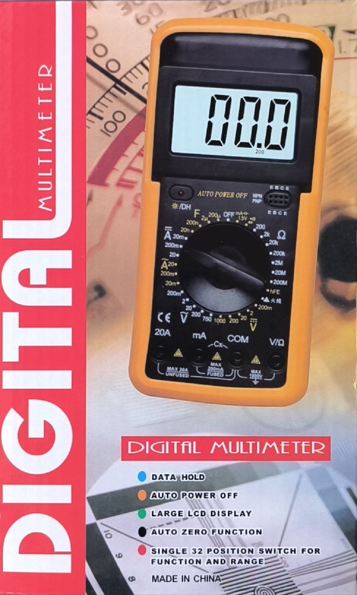 DT9205A Digital Multimeter - Voltage, Current, Resistance Measurement Tool