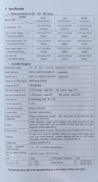 48v 3400watt Hybrid Dual Solar and Wind Power MPPT Controller