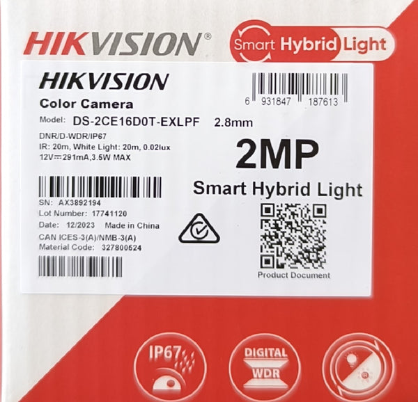 HIKVISION Smart Hybrid Light 2MP 2.8mm AHD Outdoor Weatherproof Camera