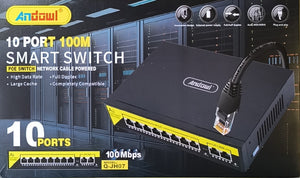 ANDOWL Q-JH07 100mbps 100Meter 10Port POE Network Cable Powered Switch